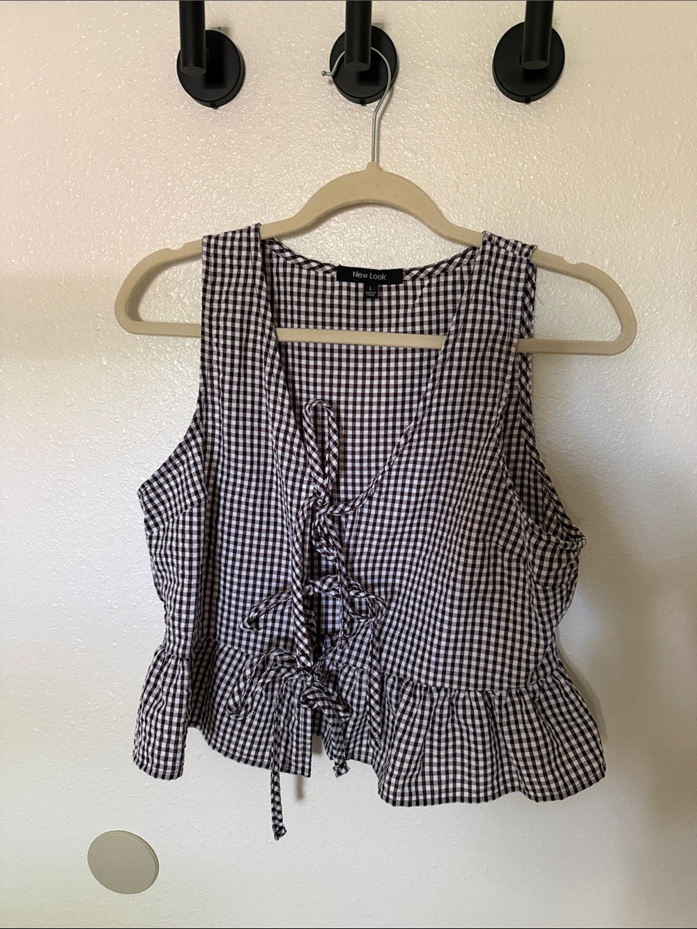 New Look Brown & White Gingham Lace-Up Peplum matching set